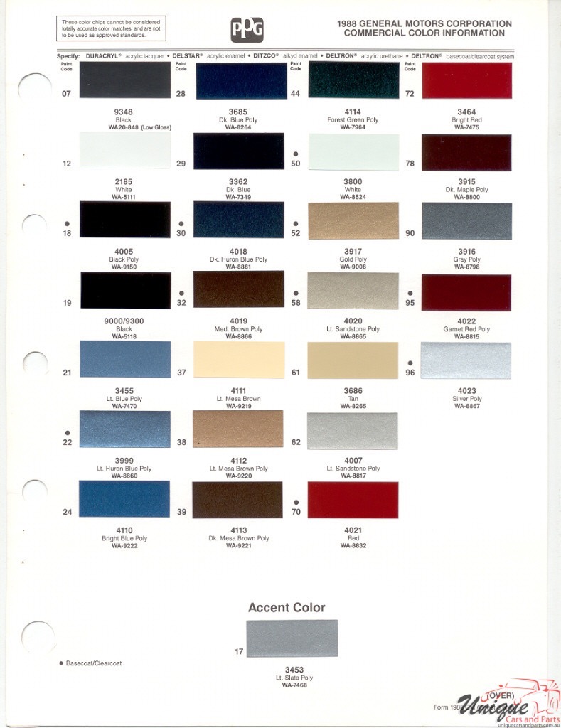 1988 GMC Truck Paint Charts PPG 1
